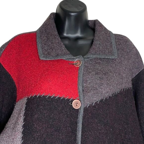 Vtg Liz Claiborne Cardigan Sweater Womens 1X Petite Wool Artsy Boho Cottage Art - Picture 5 of 15